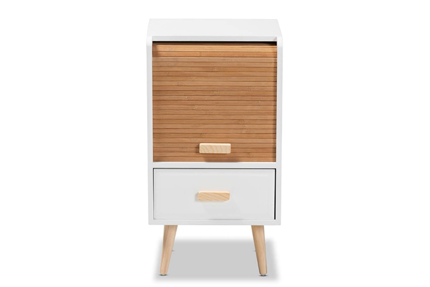 Baxton Studio Nansen Two-Tone White and Brown Wood and Bamboo 1-Drawer End Table